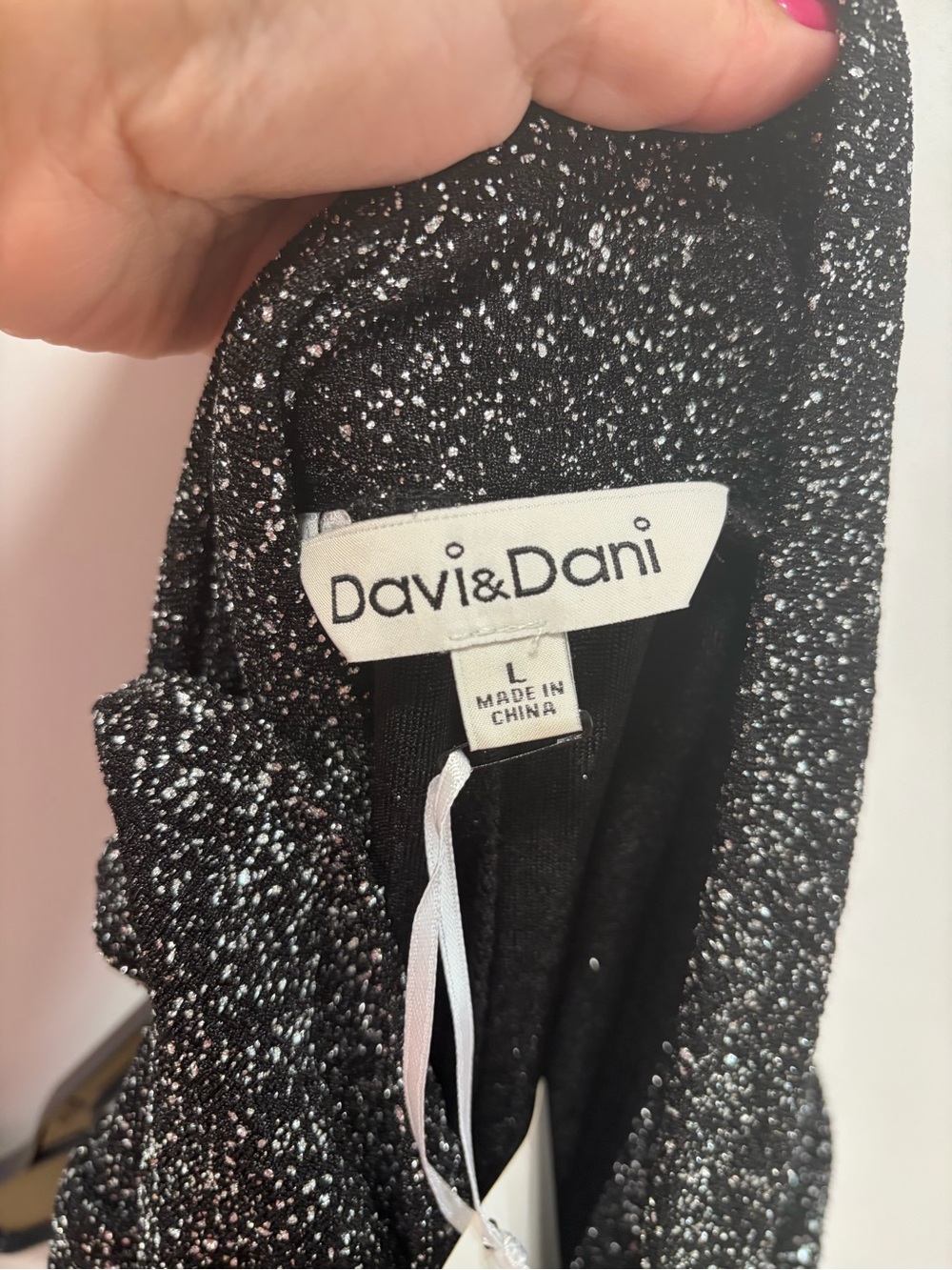 Davi & Dani Sparkle Luxe Wide Leg Pants NWT size Large Black Silver Flowy - Picture 5 of 12